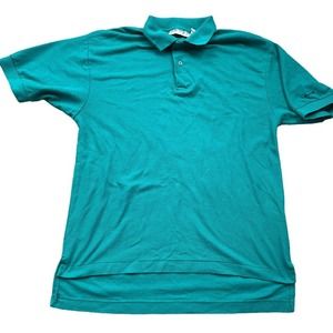 Levis Polo Shirt Teal Collared Single Stitch Top Short Sleeve Sz Medium VTG 80s